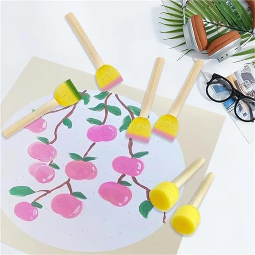 Foam Paint Brushes 120 Pcs Round Foam Paint Brushes - Sponge Fitted with Wooden Handles for Art & Craft Projects