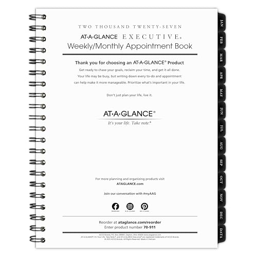 AT-A-GLANCE 2027 Weekly Monthly Padfolio Refill for 70NX8105, 8.25" x 11", Executive (709111027)