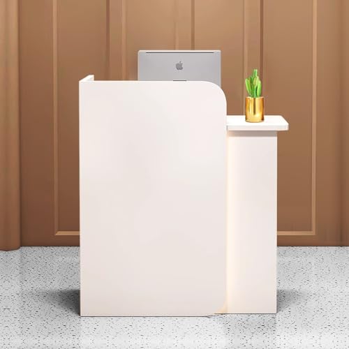 LLZJDDPLY Reception Desk with LED Lights, Front Desk with Lockable Drawer, Modern Receptionist Desk for Supermarket Convenience Store Hotel Lobby(White,80cm/31in)