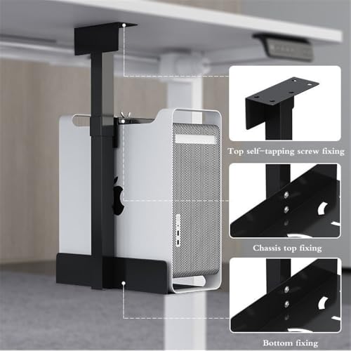VHDY85KA Office Under Desk PC Holder Mount Adjustable Height and Width CPU Tower Stand Under Desk PC Wall Mount PC Holder Desk PC Tower Stand CPU Holder Accessories(White)