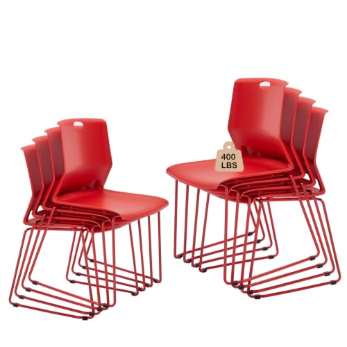 Red Stackable Chairs Set of 8 for Break Conference Room Church Banquet