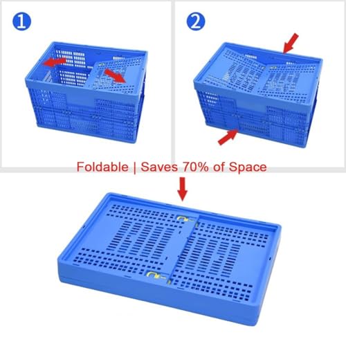 GZHERVICES Collapsible Storage Bin Containe, Milk Crate, Heavy Duty Versatile Transit Storage Crate(Blue-B,60X40X21cm)
