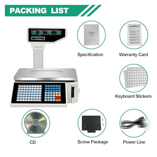 USZWBY Label Printing Scale,Digital Weighing Scale,Front and Back Dual Display,63 Shortcut Keys Commercial Cash Register,Suitable for Supermarkets,Retail Store (B)