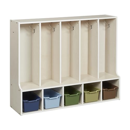 ECR4Kids Streamline 5-Section Toddler Coat Locker with Bench and Bins, Kids Furniture, Earthtone