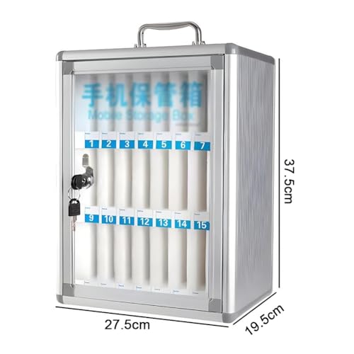 Zfmnoyev Aluminum Alloy Cell Phone Organizers, Classroom Cell Phones Pocket Chart with Door, Wall-Mounted w/Portable Handle, Key Lock, Handwritten Tags, for Office, Gym(27.5x19.5x37.5cm)