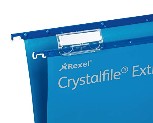 Rexel A4 Heavy Duty Suspension Files with Tabs and Inserts for Filing Cabinets, 15 mm V Base, Polypropylene, Blue, Crystalfile Extra, Pack of 25, 70636