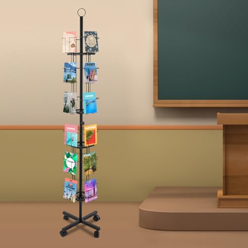 DDYOOK Rotating Greeting Card Rack, 24 Pocket 6 Tier Display Stand, 360 Rotating Floor Stand, Metal Postcard Holder, Black