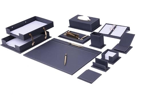 Desk Organizers - Desk Accessories - Leather Desk Organizer - Bonded Leather Desk Set - Home Office Accessories - Desk Supplies - Leather Desk Set - Office Accessories - 14 PCS (Gray)
