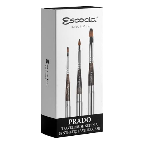 Escoda | Watercolour | Prado Set with 3 Bright Travel Brushes for Watercolour | Size 2,6,10 | 3 Brushes | Synthetic Tame | Bright