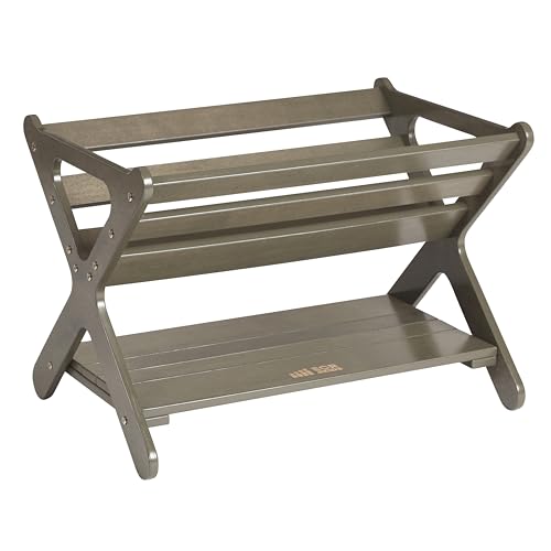 ECR4Kids Wooden Book Caddy with Storage Shelf and Handles, Grey Wash