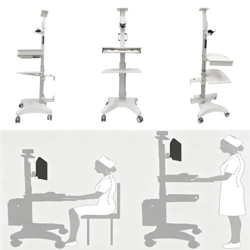 INTBUYING Rolling Mobile Workstation Computer Cart Sit Stand with Wheels and Drawers Height Angle Adjustable 22LB Load for 17‑32 in Monitor Laptop