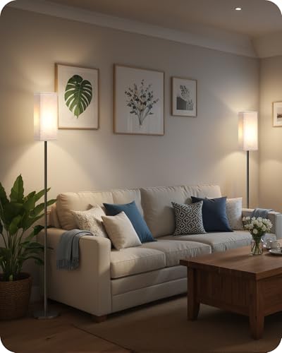 GOEBLESON Set of 2 Floor Lamps for Living Room, Modern Tall Standing Lamps with Foot Switches, Bulb Not Included, 64.6'', for Living Room, Bedroom, Kids Room, ETL Listed, Beige and Black E07LDP205W1