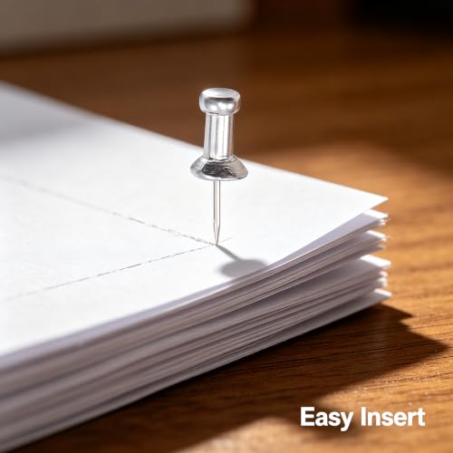Aluminum Head Push Pins, Steel 0.38-Inch Point, Silver, 100 Per Box
