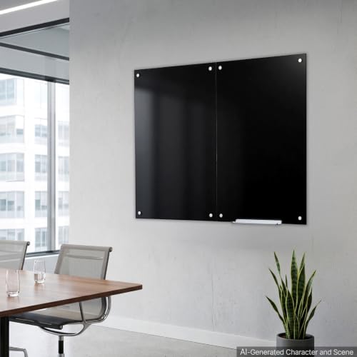 VEVOR Glass Dry Erase Board 48 x 36 in Black Magnetic Whiteboard