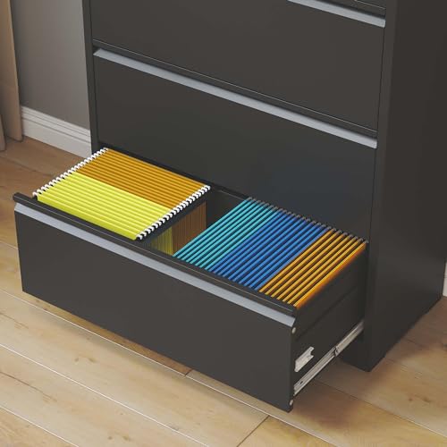 Large Metal File Cabinet Lockable Tall 5 Drawer Lateral Steel Filing Cabinet with Lock & Large Drawer Lockable File Cabinet Filing Cabinet Office File Cabinets Printer Stand for Home Office (Black)