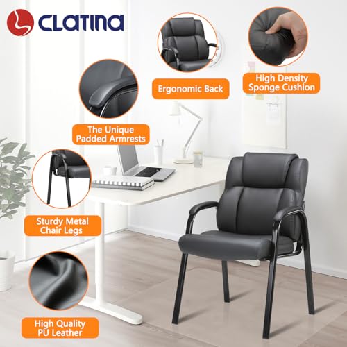 CLATINA Leather Guest Chair with Padded Arm Rest for Reception Meeting Conference and Waiting Room Side Office Home Black 2 Pack