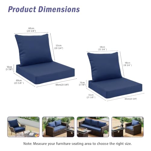 Ojtuyht 2 Item Patio High Back Seat Cushion, 3 7/8" Furniture Cushions Water Proof High Resilience Hidden Zipper, for Lawn Backyard Balcony Garden Wicker(B,21 5/8" x23 5/8")