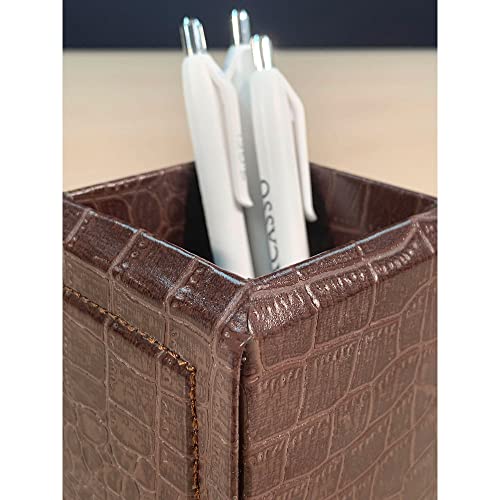 Dacasso Brown Crocodile Embossed Leather Pencil Cup