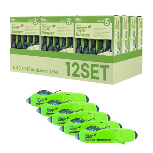 TAPE RUNNER Double Sided Adhesive with Dispenser Roller Included - Photo Safe, Sticky, Clear & No Mess - Ideal for Scrapbooking, Crafts & More - Retractable (315 inches per Cartridge), 60 Cartridge