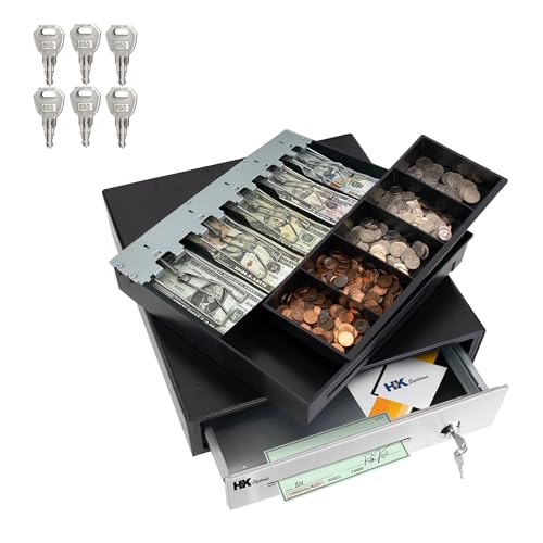 HK SYSTEMS 16inch "Stainless Steel" Front Heavy Duty Black POS Cash Drawer with 5Bill/5Coin