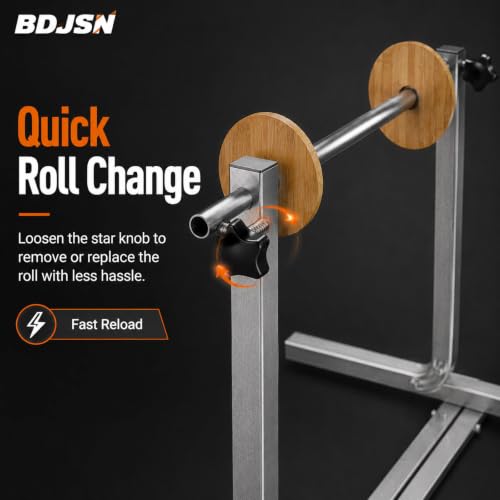 BDJSN Floor Standing Bubble Wrap Dispenser, Galvanized Steel Packing Roll Holder with Wooden Side Guides and Quick-Change Knobs, 70 Cm High for Warehouse Shipping and Moving Supplies 60cm