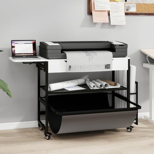 Natwind Wide Format Printer Stand,Plotter Table with Laptop Station,White