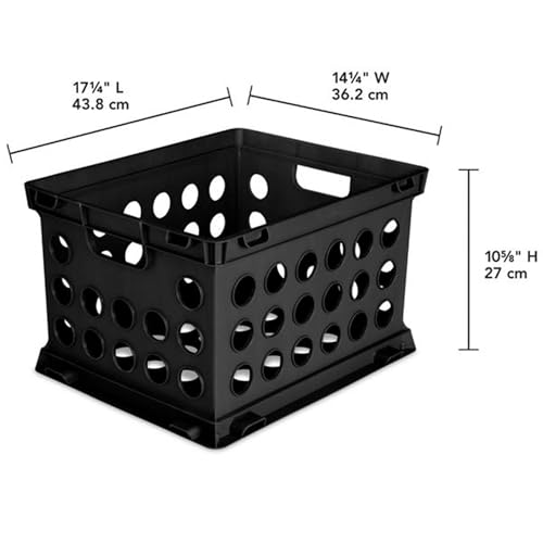 Sterilite File Crate, Stackable Plastic Storage Bin with Handles, Organize Files at Home, Garage, Office, School, Black, 6-Pack