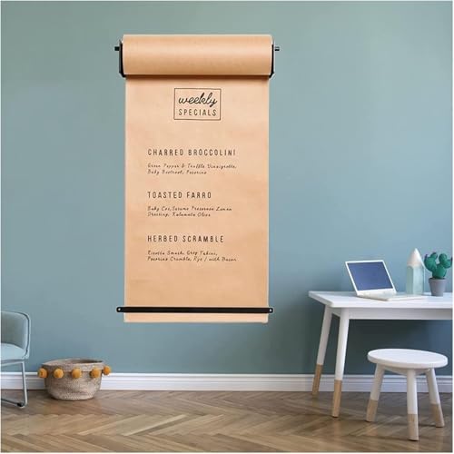LNNW Kraft Paper Dispenser Wall Hanging Butcher Paper Roll Holder with Cutting Bar, for Drawing/Writing, 50 m Long Kraft Paper Roll Decorative Message Boards for Wall(Steel Frame Wide-37cm/14.5in)
