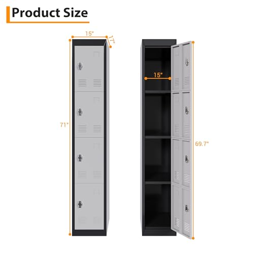 Metal Storage Locker with Shelves and Doors, Durable Grey & Black Locker for Offices, Schools, Gyms, Homes, and Garages, Assembly Required, Secure Storage Solution for Employees and Students