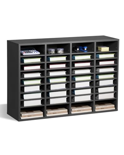 VEVOR Literature Organizer, 36 Compartments Office Mailbox with Adjustable Shelves, Wooden Mailbox Sorter Medium Density Fiberboard Office Home Classroom Storage for Files, Documents, Papers, Grey