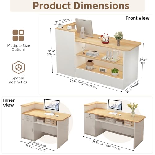 Modern Reception Desk with Display Shelves,Front Counter Table with Storage,Front Desk for Salons,Offices,Lobbies,Retail Stores and Cafes,Multiple Sizes & Colors