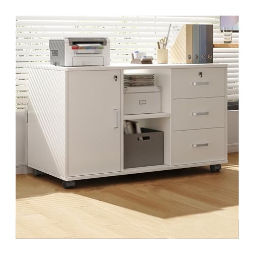 CAOJLjiaxiang-2012 File Cabinet Office File Cabinet Under Desk Storage Three Drawers Two Compartments One Door Wooden Locking Plant Sideboards Office Cabinet(White)