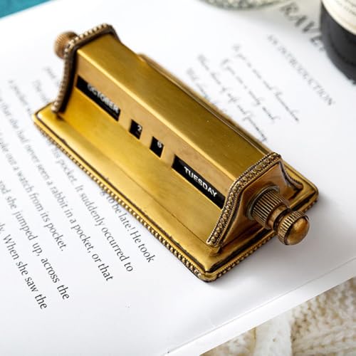 Handmade Brass Perpetual Calendar Desk Decor, Vintage Manual Flip Calendar for Office