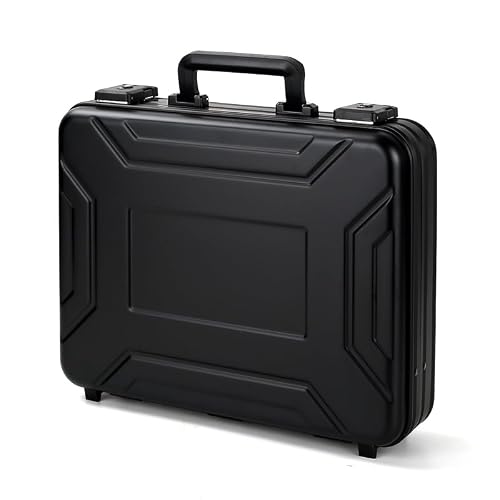 Urecimy Business Aluminum Laptop Briefcase, Combination Lock Lawyer Brief Case, Hard Shell Attache Case, Metal Money Case Porfolio FIle Box with Removable Interior and Foam (Black, 18.1X13.8X4.5 Inch)