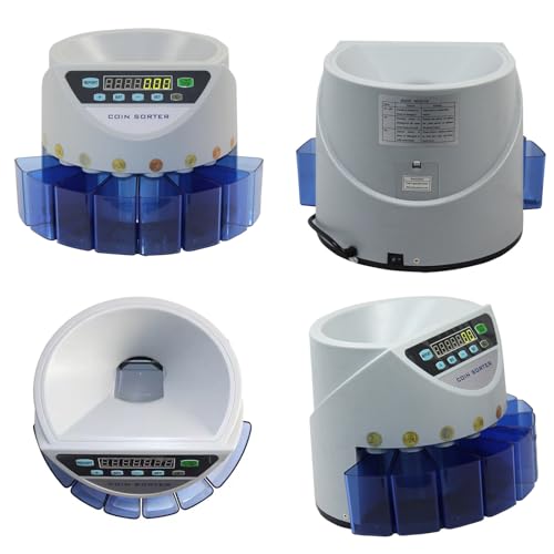ZOCWJK 220V Electronic Coin Counter Sorter GBP 300 Coins Mini Digital Auto Counting Machine Preset/Total Money Display/Fault Self Check(