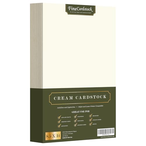 Cream Colored Cardstock, Smooth Card Stock 67lb Vellum Bristol (147gsm) | 250 Sheets per Pack | Nice Paper for Stationery Printing, Arts, Crafts, Wedding Invitations, Menus | 8.5" x 14" (Legal Size)