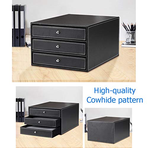 EliteBloom Leather 3 Drawers File Cabinet/Office Supplies Desk Storage/Jewelry Organizer Box/Storage Chest of Drawers.,Black