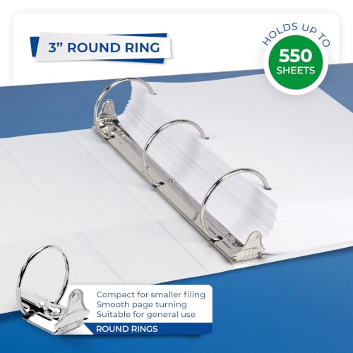 Samsill 3 Inch 3 Ring Binders, Economy Round Ring, Clear View Cover, 550 Sheet Capacity - for School, Home, Office - White, 12 Pack