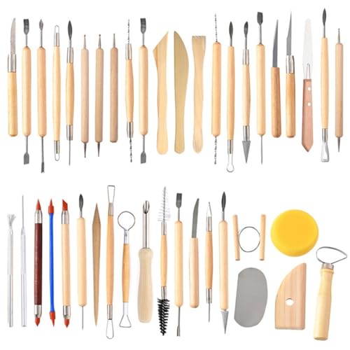QVEZPRYX 42-piece Ceramic Tool Polymer Stone Sculpting Punch Silicone Pen Multi-Purpose Clay Set
