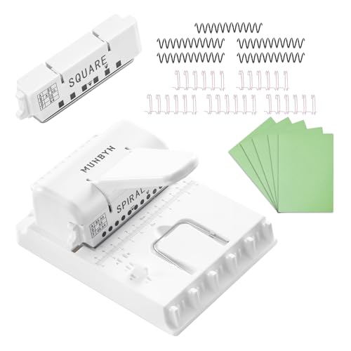 MUNBYN Multi Binding Machine, Mini Book Binding with 2 Detachable Heads(Round & Square), Great for Home, School, Office​- DIY Small Book Binder for Notebooks, Calendars, Albums, Journals, White