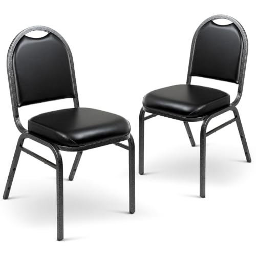 OEF Furnishings OEF9210-SV/2 Commercial-Grade Dome Back Banquet Stack Chair (Black Vinyl, Silver Powder-Coated Frame, 2-Pack)