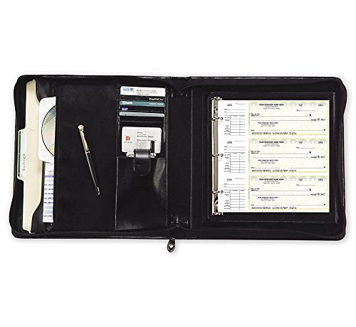 ABC Check Deskbook Portfolio for 3-On-A-Page Checks (Home Accountant and End-Stub Checks) 3- Ring, Rich Leather-Like Vinyl, Zippered -Black