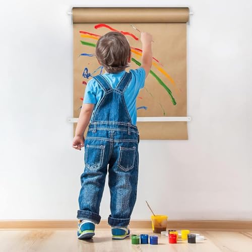 LNNW Kraft Paper Dispenser Wall Mounted Kraft Paper Roll Holder, for Children Drawing, Hanging Notepad Holder with Serrated Cut Bar Decorative Message Boards for Wall