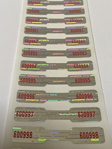 [Qty 1000] Red Print Serial Number High Security Tamper Evident Hologram Dogbone Labels Stickers Seals (1000)