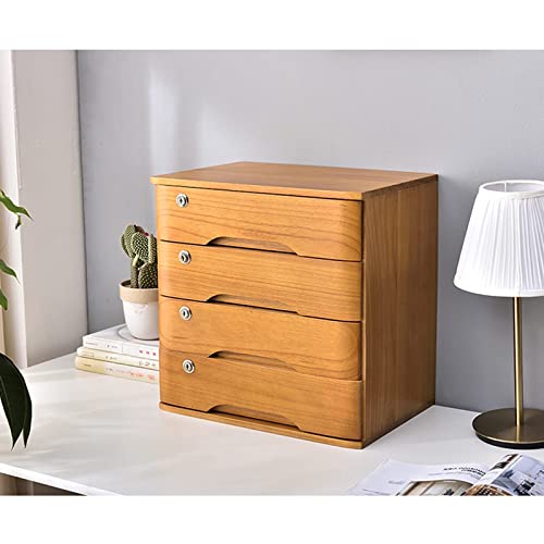 EliteBloom Desktop Storage Box with Drawers - Desktop File Cabinet Organizers - 1/2/3/4 Tier with Lock Flat File Cabinet Storage, Desktop Drawer Cabinet, Wooden File Cabinet/Desktop,B-4 Drawers