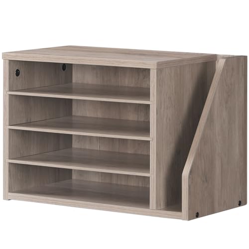 HOOBRO Mail Sorter, Literature Organizer with Adjustable Shelves, Paper Organizer for Office, Home, Wood Countertop Mail Sorter, File Holders, Magazines, Greige BG41WF01N1
