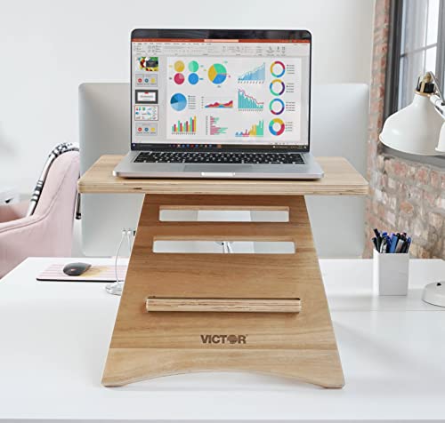 Victor Laptop Stand - Adjustable Acacia Wood Standing Desk Converter with 5-Level Height Adjustment, Portable Design, Fast Tool-Free Assembly, Natural Finish