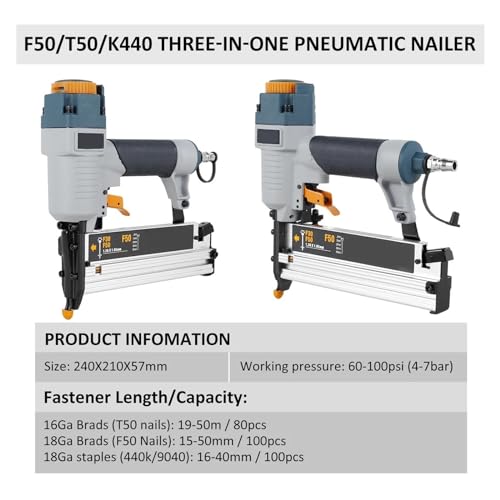LPXDS Pneumatic Staple Gun,Oil-Free Pneumatic Staple Gun Air Nailer Pneumatic Nail Tool T50 F50 440K 16Ga/18Ga Air Nailer