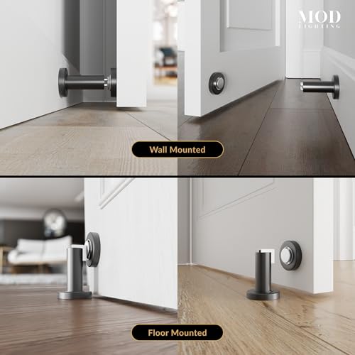 MOD LIGHTING Modern Magnetic Door Stop | Heavy Duty Door Catch Designed for Floor and Wall Mounting, Magnetic Door Holder, Door Stopper Durable Zinc Alloy, 2 Pack (Matte Black)