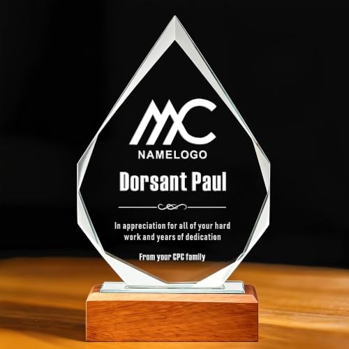 Personalized 9" Glass Award Trophy with Engraving and Color Fill